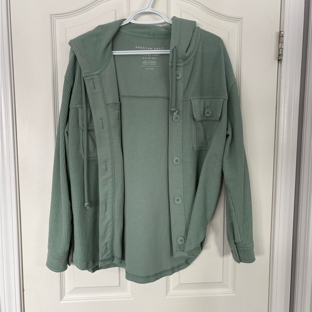 American Eagle Outfitters Green Button-Up Sweater
